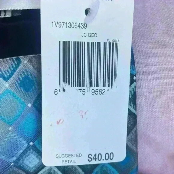 Van Heusen Men’s  Silk Tie Blue Teal Gray Pattern Career Business - Picture 7 of 7